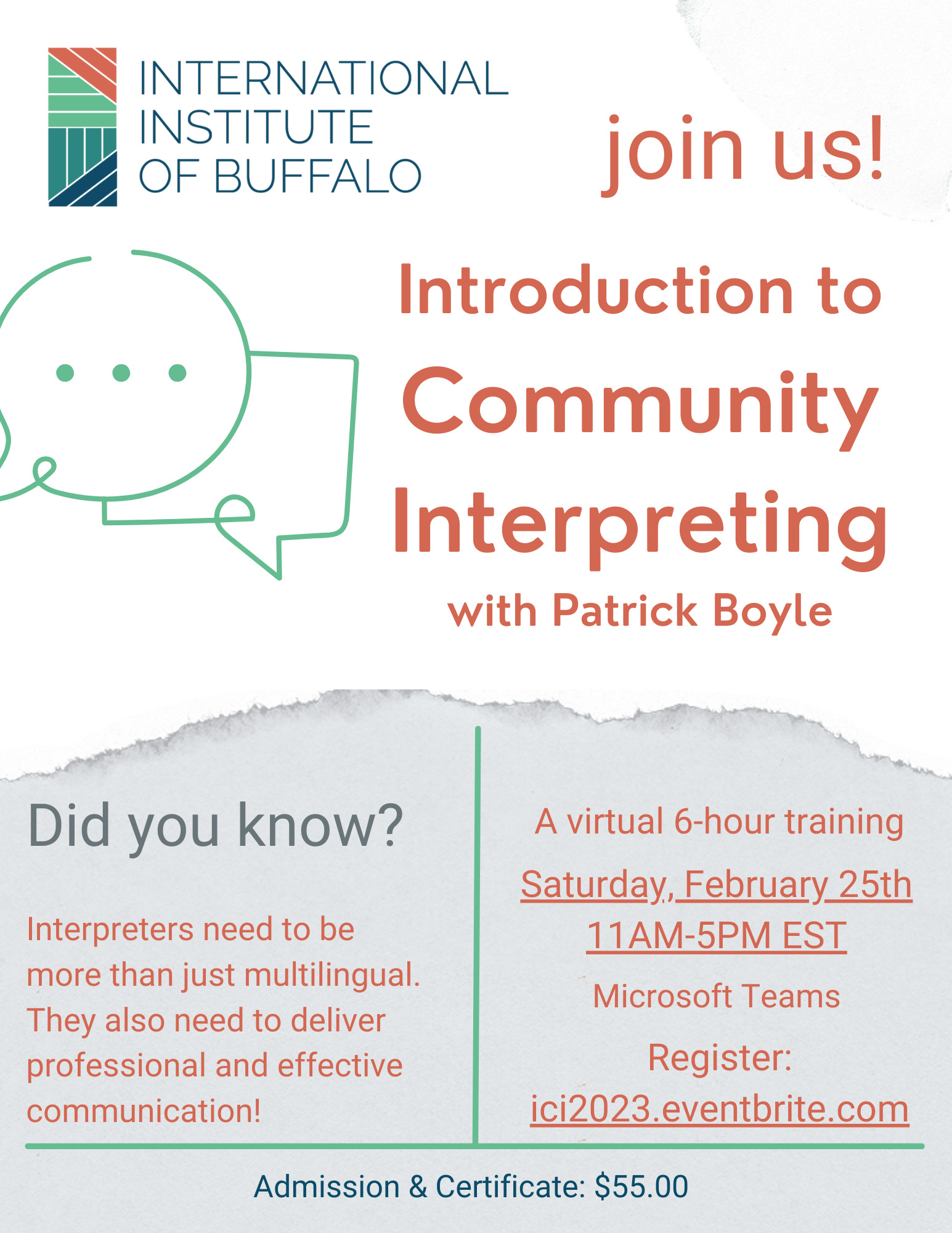 Join Us! Introduction to Community Interpreting Saturday, February 25